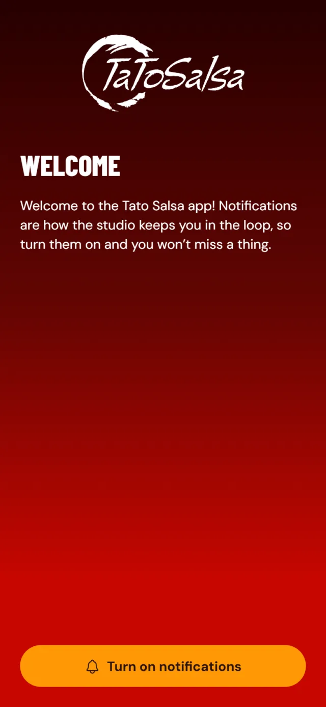 The app's welcome screen with a Turn on notifications button.